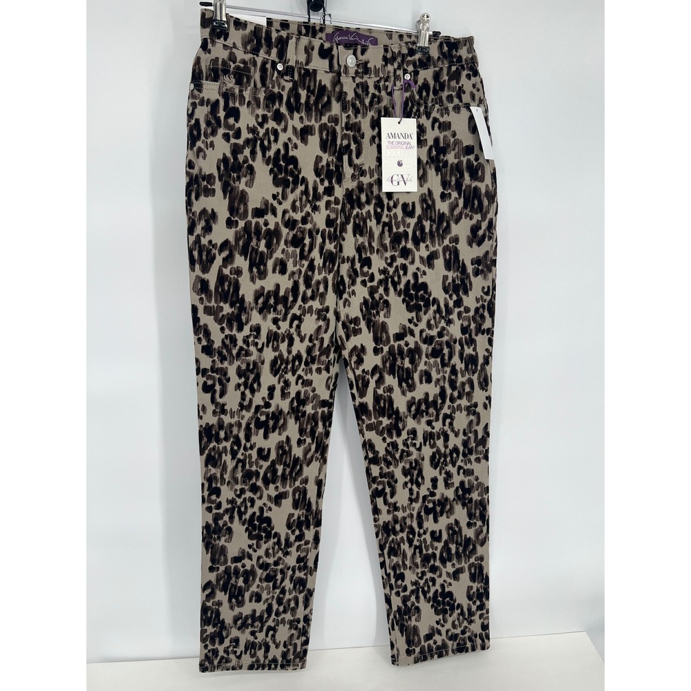 Gloria Vanderbilt Amanda Slimming Jeans 10 Hazelnut Leopard Print Tapered Leg